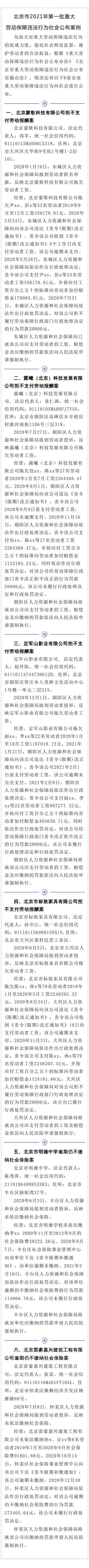北京明德中学等6家单位被曝光存在重大劳动保障违法行为